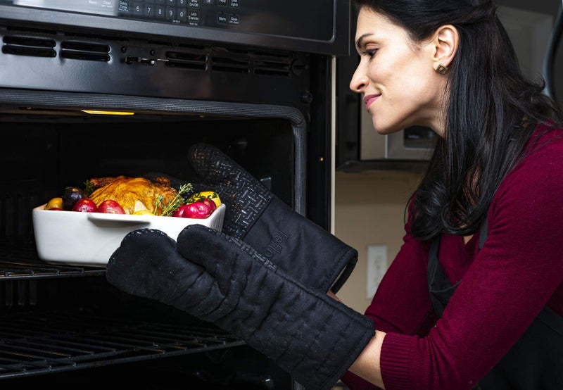 Xlnt Extra Long Oven Mitts (Black) | Teflon EcoElite Water Repellent | Heat Resistant for Oven Cooking, Grill & BBQ | Non Slip Gloves with Teflon EcoElite Finish, Cotton Lining & Hanging Loop - Image 2